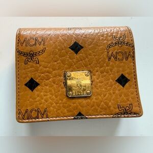 Authentic MCM Cognac Visetos Wallet with Gold Accents